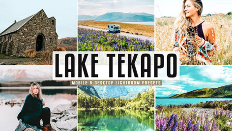 40 پریست لایت روم و کمرا راو و اکشن فتوشاپ تم دریاچه تکاپو Lake Tekapo Lightroom Presets