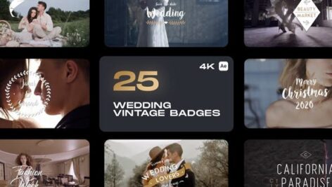 25 تایتل عروسی رزولوشن 4K افتر افکت Wedding Vintage Badges